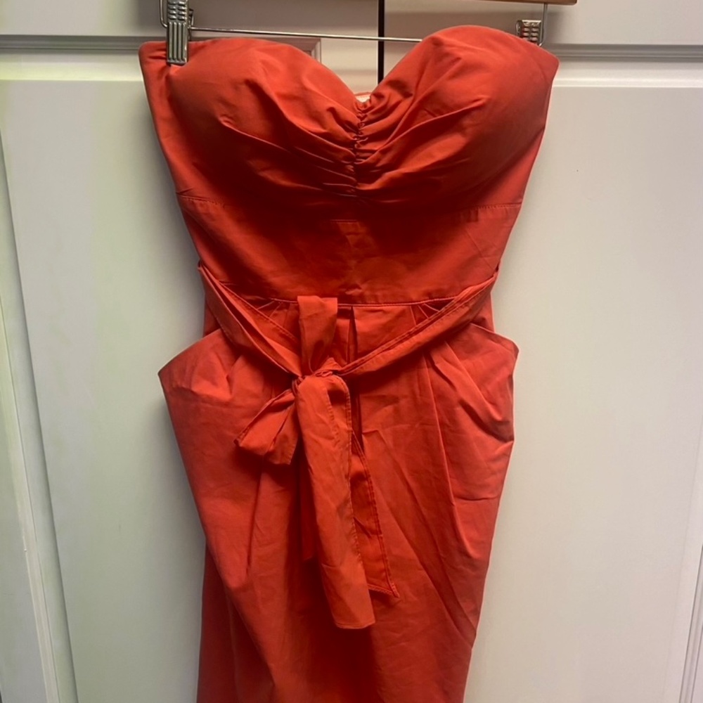 Suzi Chin for Maggy Boutique Cotton Coral Bandeau Dress Tie Waist